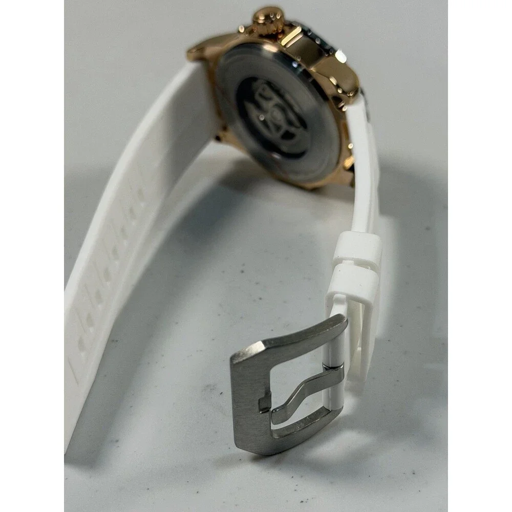 Luxury Automatic Skeleton Sport Watch 45mm White Silicone Strap